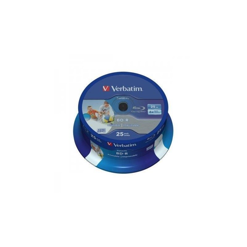 VERBATIM BD-R SL DATALIFE, 25GB, 6X, 25 PACK SPINDLE, WIDE INKJET PRINTABLE (22-118MM)