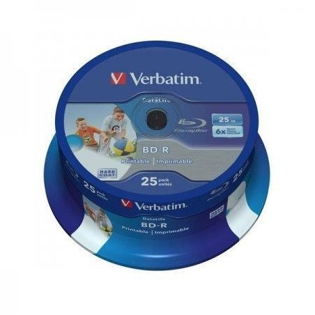 VERBATIM BD-R SL DATALIFE, 25GB, 6X, 25 PACK SPINDLE, WIDE INKJET PRINTABLE (22-118MM)