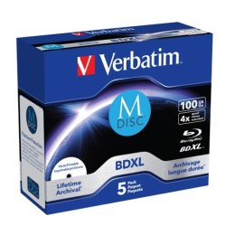 VERBATIM BDXL MDISC BLU-RAY 100GB 4X SPEED DATALIFE WHITE BLUE SURFACE- 5 PACK