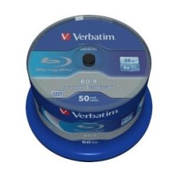 VERBATIM BD-R BLU-RAY 25GB 6X SPEED DATALIFE WHITE BLUE SURFACE- 50 PACK