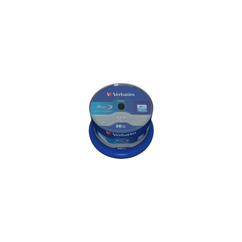 VERBATIM BD-R BLU-RAY 25GB 6X SPEED DATALIFE WHITE BLUE SURFACE- 50 PACK