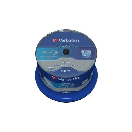 VERBATIM BD-R BLU-RAY 25GB 6X SPEED DATALIFE WHITE BLUE SURFACE- 50 PACK