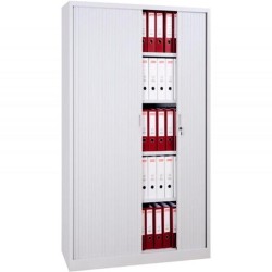 ARMARIO METÁLICO DOS PUERTAS PERSIANA CORREDERAS 100X45X198 CM (ANCHO X FONDO X ALTO) INCLUYE 4 BALDAS ACABADO EN GRIS. ( MONTAD