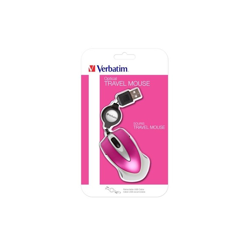 VERBATIM RATÓN GO MINI CABLE USB RETRÁCTIL 1000PPP ULTRAPORTÁTIL FUCSIA