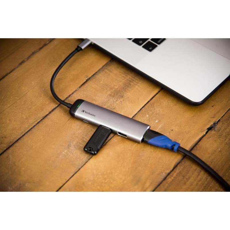 VERBATIM HUB MULTIPUERTO USB-C / 2XUSB 3.0 / HDMI CARGA USB-C PLATA