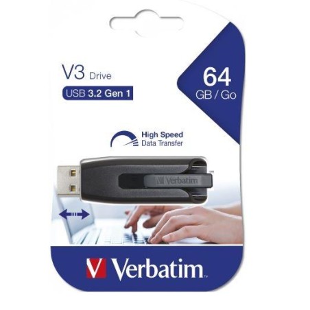 VERBATIM PENDRIVE V3 STORE ´N´ GO SUPER SPEED 64GB RETRÁCTIL USB 3.2 NEGRO