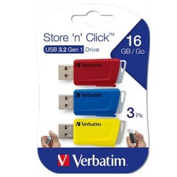 VERBATIM PENDRIVE STORE´N´CLICK 16GB USB 3.2 C/RANURA PARA COLGAR COLORES SURTIDOS -MULTIPACK 3U-