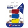 VERBATIM PENDRIVE STORE´N´CLICK 16GB USB 3.2 C/RANURA PARA COLGAR COLORES SURTIDOS -MULTIPACK 3U-