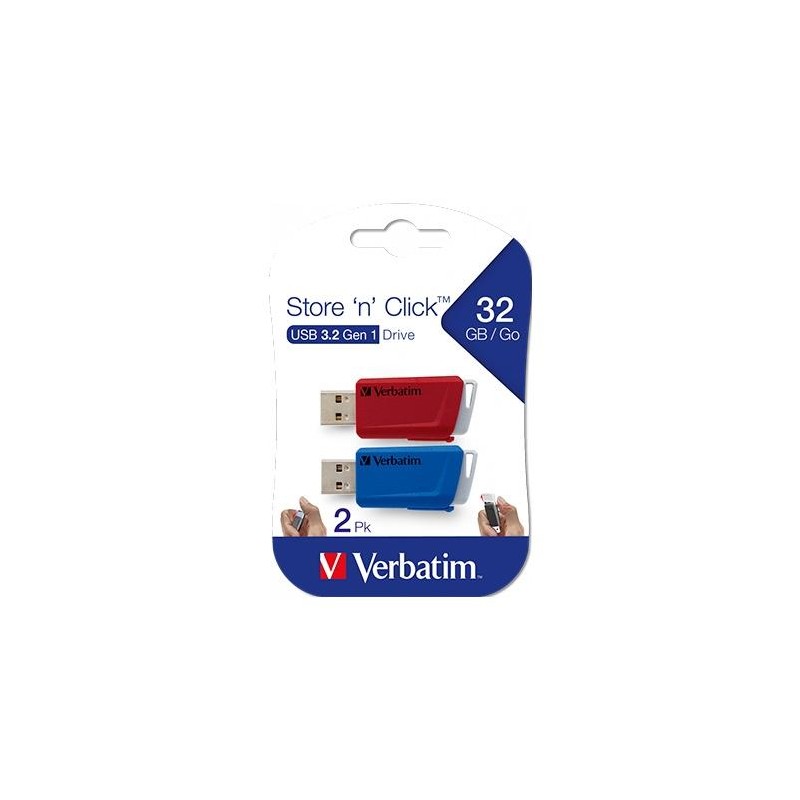VERBATIM PENDRIVE STORE´N´CLICK 32GB USB 3.2 C/RANURA PARA COLGAR COLORES SURTIDOS -MULTIPACK 2U-