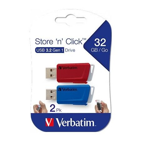 VERBATIM PENDRIVE STORE´N´CLICK 32GB USB 3.2 C/RANURA PARA COLGAR COLORES SURTIDOS -MULTIPACK 2U-