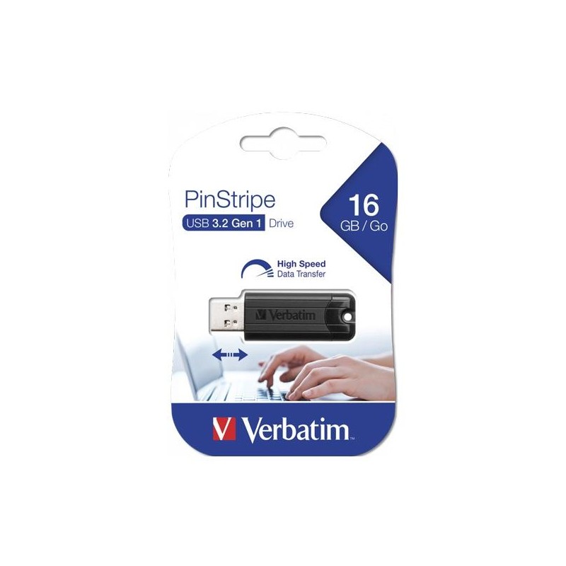 VERBATIM PENDRIVE PINSTRIPE 16GB HIGH SPEED RETRÁCTIL USB 3.2 NEGRO