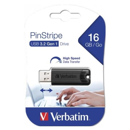 VERBATIM PENDRIVE PINSTRIPE 16GB HIGH SPEED RETRÁCTIL USB 3.2 NEGRO