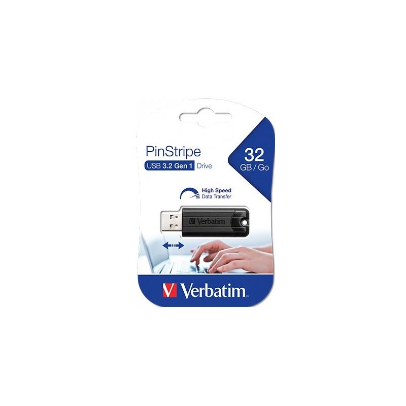 VERBATIM PENDRIVE PINSTRIPE 32GB HIGH SPEED RETRÁCTIL USB 3.2 NEGRO