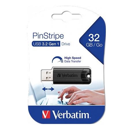 VERBATIM PENDRIVE PINSTRIPE 32GB HIGH SPEED RETRÁCTIL USB 3.2 NEGRO