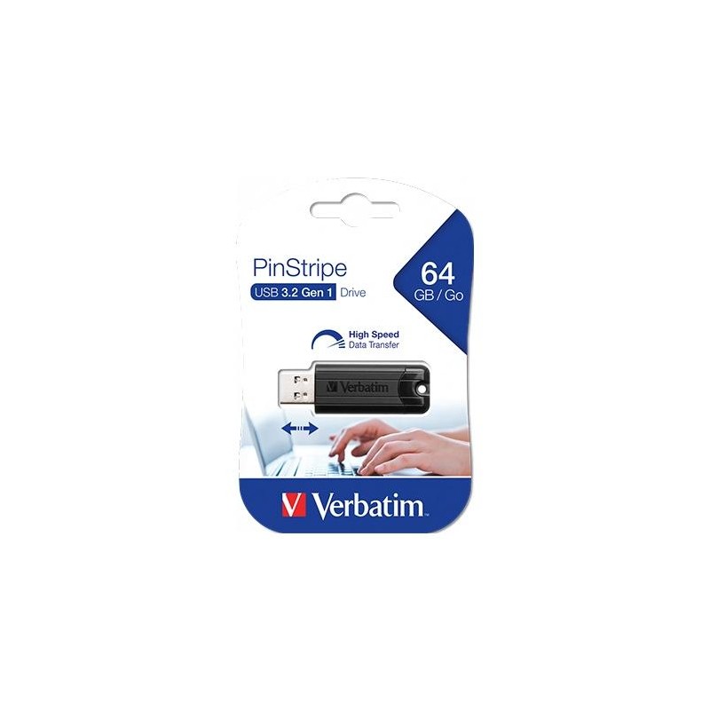 VERBATIM PENDRIVE PINSTRIPE 64GB HIGH SPEED RETRÁCTIL USB 3.2 NEGRO