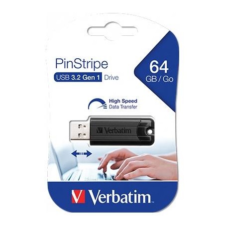 VERBATIM PENDRIVE PINSTRIPE 64GB HIGH SPEED RETRÁCTIL USB 3.2 NEGRO