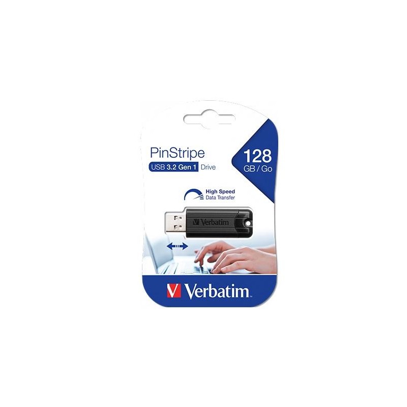 VERBATIM PENDRIVE PINSTRIPE 128GB HIGH SPEED RETRÁCTIL USB 3.2 NEGRO
