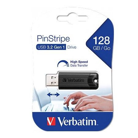 VERBATIM PENDRIVE PINSTRIPE 128GB HIGH SPEED RETRÁCTIL USB 3.2 NEGRO