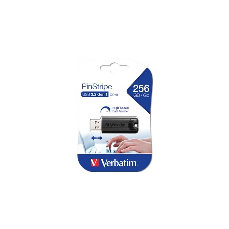 VERBATIM PENDRIVE PINSTRIPE 256GB HI-SPEED RETRÁCTIL USB 3.2 NEGRO