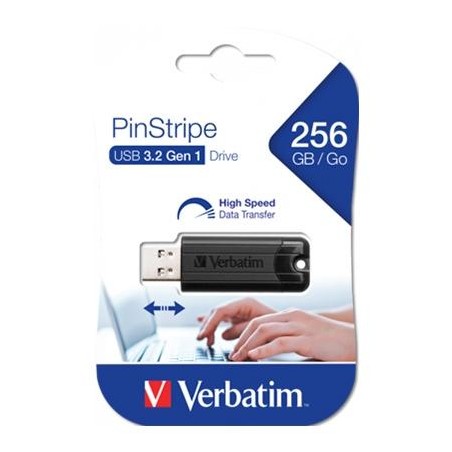 VERBATIM PENDRIVE PINSTRIPE 256GB HI-SPEED RETRÁCTIL USB 3.2 NEGRO