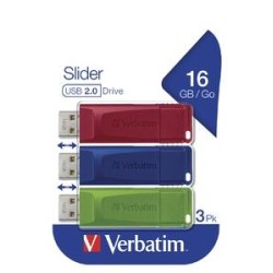 VERBATIM PENDRIVE SLIDER 16GB RETRÁCTIL USB 2.0 C/SURTIDOS -MULTIPACK 3U-