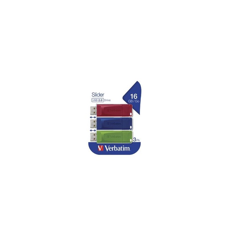 VERBATIM PENDRIVE SLIDER 16GB RETRÁCTIL USB 2.0 C/SURTIDOS -MULTIPACK 3U-