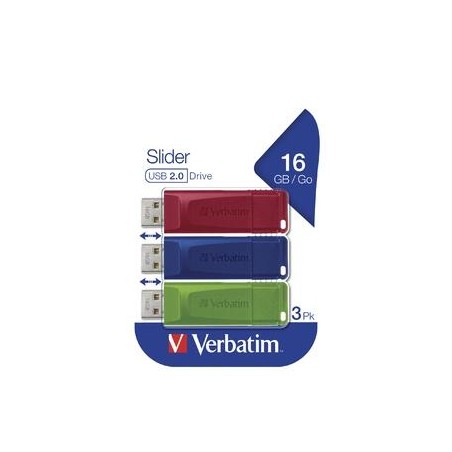 VERBATIM PENDRIVE SLIDER 16GB RETRÁCTIL USB 2.0 C/SURTIDOS -MULTIPACK 3U-