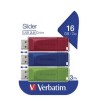 VERBATIM PENDRIVE SLIDER 16GB RETRÁCTIL USB 2.0 C/SURTIDOS -MULTIPACK 3U-