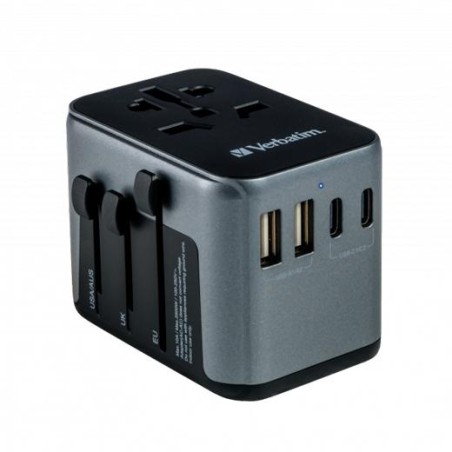 VERBATIM UTA-03 ADAPTADOR UNIVERSAL DE VIAJE CON 1 PUERTO USB-C - 2 PUERTO USB-A - 2 PUERTO USB-C