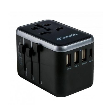VERBATIM UTA-04 ADAPTADOR UNIVERSAL DE VIAJE CON 1 PUERTO USB-C - 3 PUERTO USB-A - 1 PUERTO USB-C