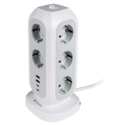 VERBATIM REGLETA DE ENCHUFES CON 11 TOMAS CON INTERRUPTOR CABLE 2 M + 2 UBS-C Y 2 USB-A BLANCO