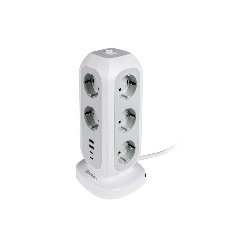 VERBATIM REGLETA DE ENCHUFES CON 11 TOMAS CON INTERRUPTOR CABLE 2 M + 2 UBS-C Y 2 USB-A BLANCO