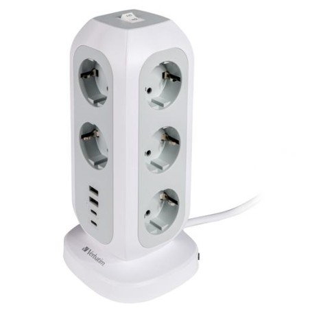 VERBATIM REGLETA DE ENCHUFES CON 11 TOMAS CON INTERRUPTOR CABLE 2 M + 2 UBS-C Y 2 USB-A BLANCO