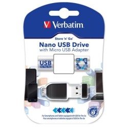 VERBATIM PENDRIVE NANO ON-THE-GO 16GB USB 2.0 OTG CON ADAPTADOR MICRO USB NEGRO