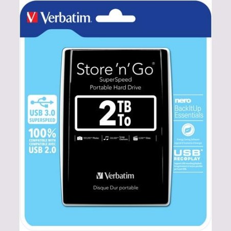 VERBATIM DISCO DURO PORTÁTIL STORE 'N' GO 2TB HDD 2.5" USB 3.0 NEGRO