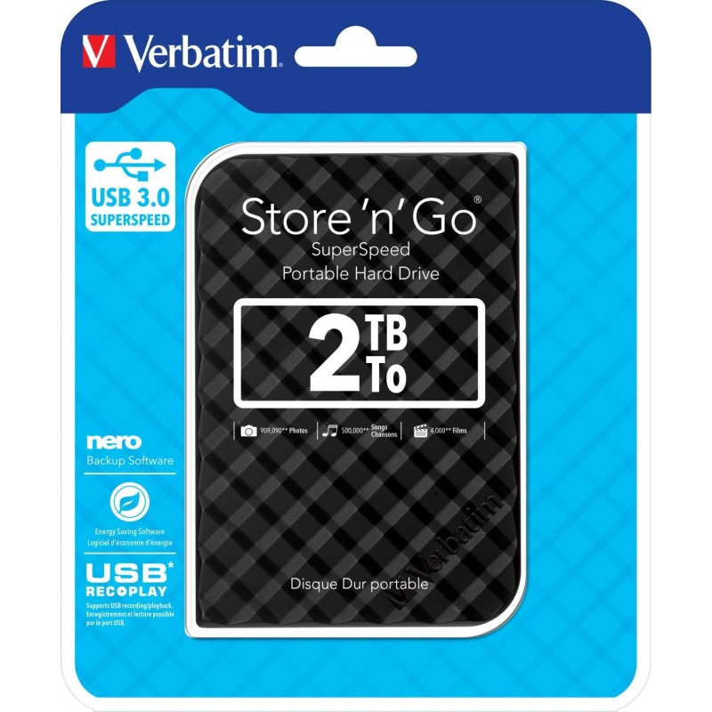 VERBATIM DISCO DURO PORTÁTIL STORE 'N' GO 2TB HDD 2.5" GEN 2, USB 3.0 NEGRO