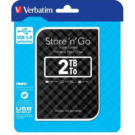 VERBATIM DISCO DURO PORTÁTIL STORE 'N' GO 2TB HDD 2.5" GEN 2, USB 3.0 NEGRO