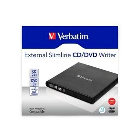 VERBATIM GRABADORA Y LECTOR EXTERNO DE CD/DVD SLIMLINE , COMPATIBLE CON LA TECNOLOGÍA DE ARCHIVADO MDISC , ALIMENTACIÓN A TRAVÉS