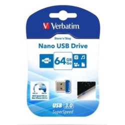 VERBATIM PENDRIVE NANO STORE'N'STAY 64GB SUPER SPEED USB 3.0 AZUL