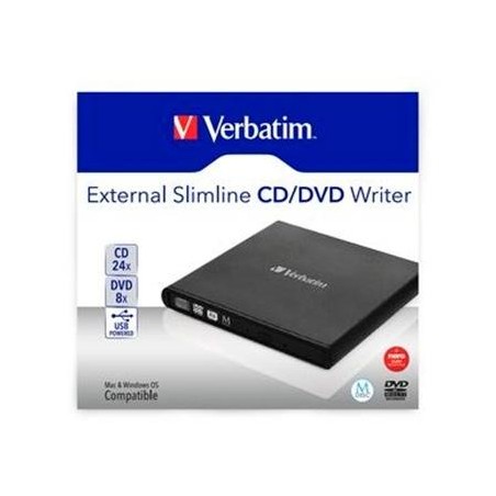 VERBATIM GRABADORA Y LECTOR EXTERNO DE CD/DVD SLIMLINE , COMPATIBLE CON LA TECNOLOGÍA DE ARCHIVADO MDISC , ALIMENTACIÓN A TRAVÉS