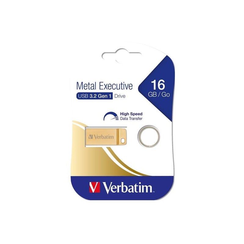 VERBATIM PENDRIVE METAL EXECUTIVE 16GB C/RANURA PARA COLGAR Y LLAVERO USB 3.2 GOLD