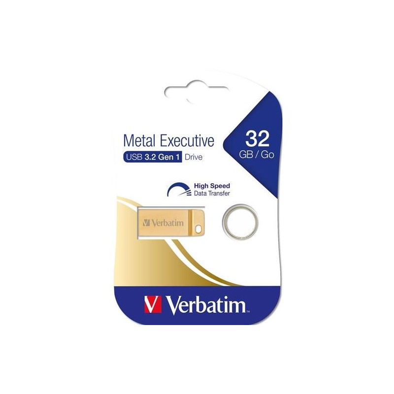 VERBATIM PENDRIVE METAL EXECUTIVE 32GB C/RANURA PARA COLGAR Y LLAVERO USB 3.2 GOLD