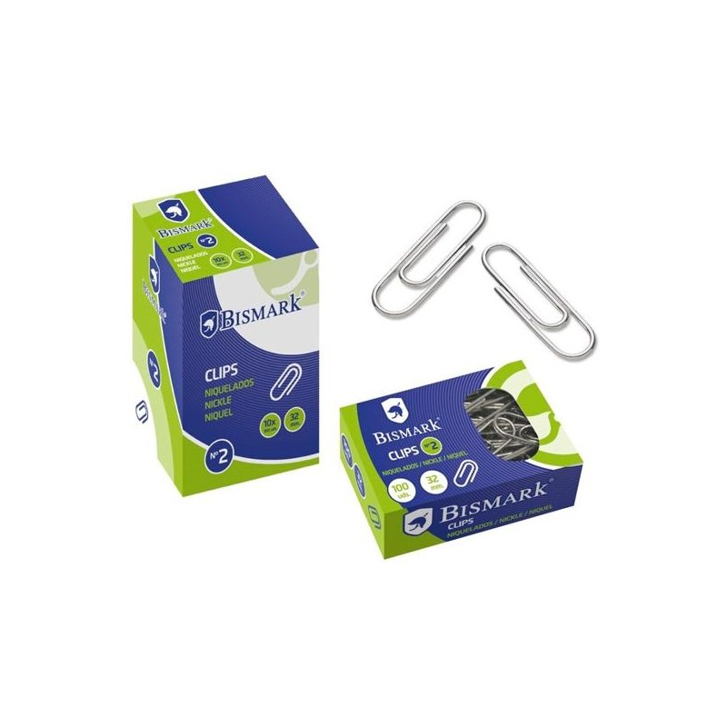 BISMARK CLIPS NIQUELADOS Nº2 32MM -CAJA DE 100U-