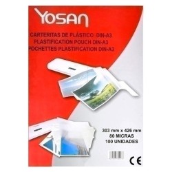 YOSAN FUNDAS DE PLASTIFICAR 2X80 MICRAS A3 BRILLO CAJA 100 UD TRANSPARENTE