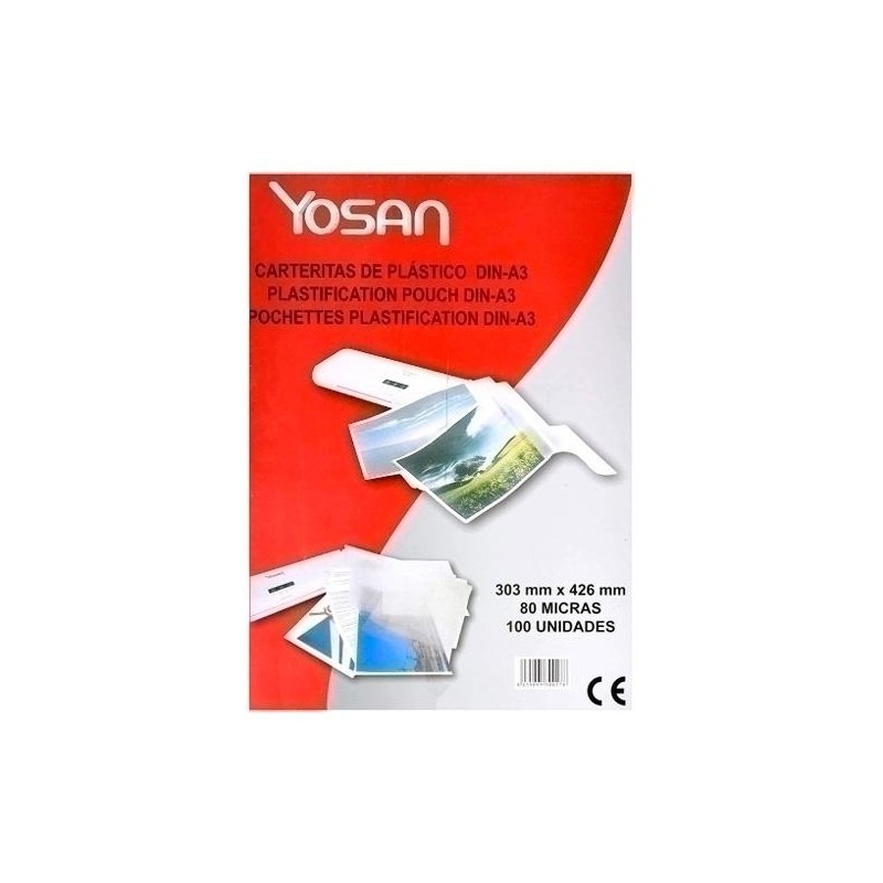 YOSAN FUNDAS DE PLASTIFICAR 2X80 MICRAS A3 BRILLO CAJA 100 UD TRANSPARENTE