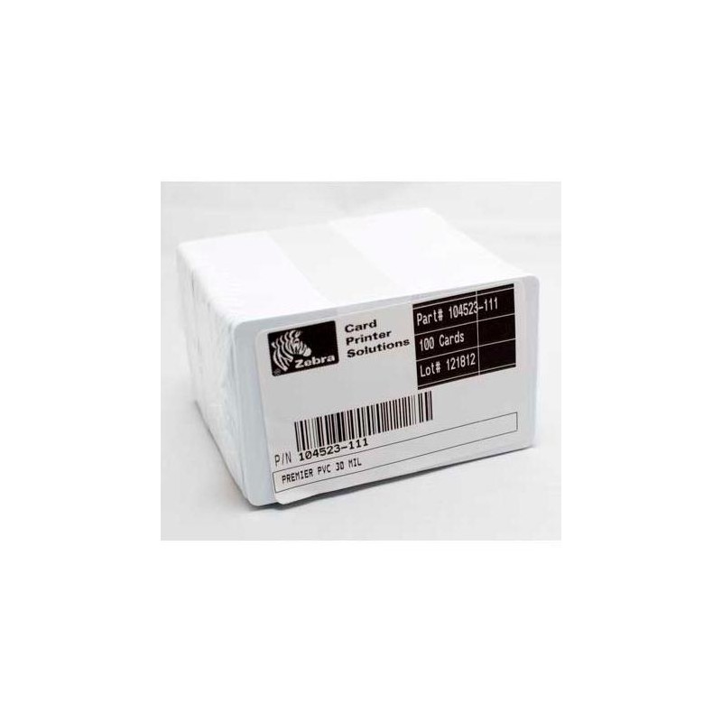 ZEBRA TARJETAS CARD PREMIER 0,76MM GROSOR 53,85MMX85,85MM (CAJA 500 UDS.) PVC BLANCO