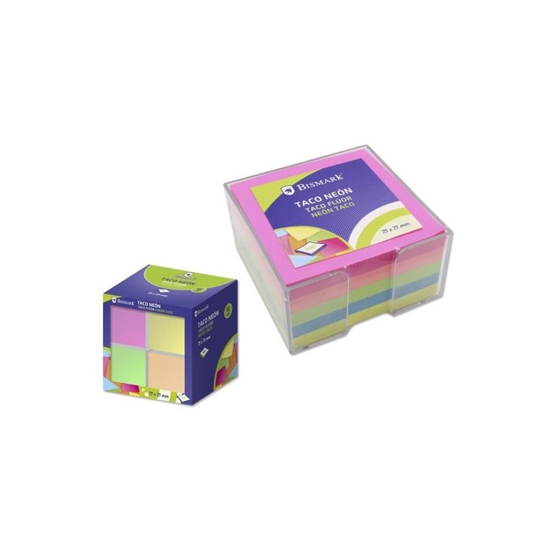 BISMARK TACO DE NOTAS 400H 75X75 CON CAJA COLORES NEÓN