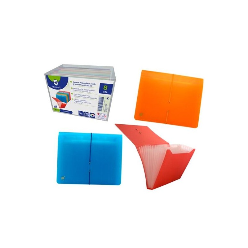 BISMARK CARPETA FUELLE ACORDEÓN 13 C/GOMA A5 PP TRANSPARENTE C/SURTIDOS