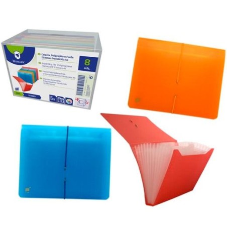 BISMARK CARPETA FUELLE ACORDEÓN 13 C/GOMA A5 PP TRANSPARENTE C/SURTIDOS