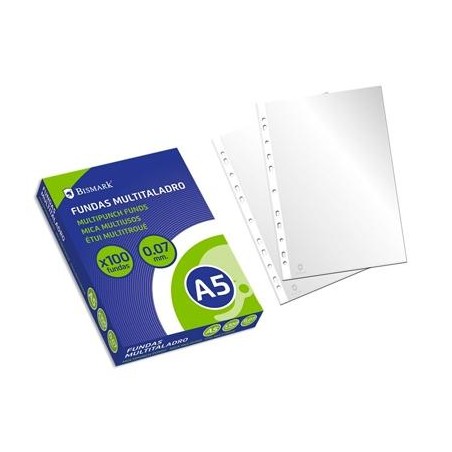 BISMARK FUNDAS MULTITALADRO A5 CAJA DE 100 UD POLIPROPILENO TRANSPARENTE